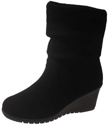 Wildleder Stiefeletten Damen Mit Keilabsatz - Schlupfstiefel Halbhoch Winterstiefel Spitz Halbstiefel Elegant Damenstiefel Bequemer Kurzstiefel Absatz Ankle Boots Rutschfest Westernstiefel