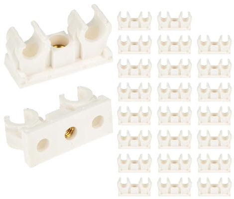 tecuro 25 Stück Doppel Rohrclip Rohrschelle Klemmschelle 16/18mm - mit Messing Gewindebuchse M6, aus Kunststoff - Weiß, für Rohre und Schläuche Ø 16/18 mm