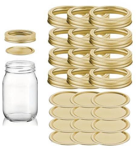Canning Lids, 12 pcs Leak Proof And Secure Mason Jar Lids Split Type Glass Jar Canning Lids Round Food Container Sealing Cover Fits Storage Cover (Gold)