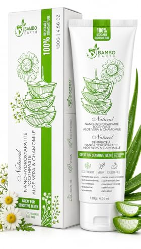 Natürliche Zahnpasta ohne Fluorid – Nano-Hydroxylapatit, Remineralisierend, für empfindliche Zähne, aufhellend & Zero-Waste-Tube – mit Aloe Vera & Kamille (150)