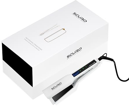 Scuro Professional, Plancha de Pelo Professional. PRO STYLER. Placa titanium. Menos rotura del cabello. Mas brillo (Blanco, Plancha Ancha)