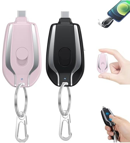 2PCS Keyring Power Bank,1500mAh Mini Power Emergency Pod,Keychain Portable Charger for Type-c,Portable Ultra-Compact External Fast Charging Power Bank Battery Pack for Travel