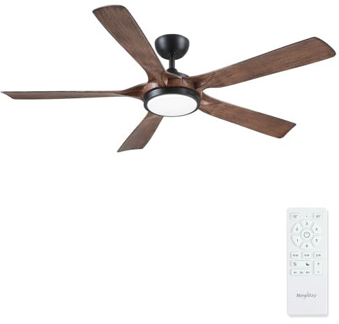 Newday Ventilatore da Soffitto Legno e Nero, 142cm Ventilatore da Soffitto con Luce e Telecomando Grande, Pala Soffitto con Luce Dimmerabile, Ventola Soffitto Silenzioso con 5 Pale per Soggiorno