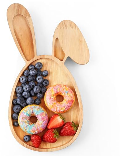MAGICLULU Ostertabletts Bauernhasen-Serviertabletts Osterhasen-Förmige Holzplatten Kaninchenförmige Wurstwarenbrett Hölzernes Brot-Serviertablett Dessert-Serviertablett Für Ostern