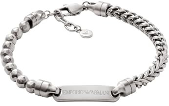 Emporio Armani Herrenarmband aus Leder oder Edelstahl mit Karabiner-, Schieber- oder Druckknopfverschluss, Mattes Silber