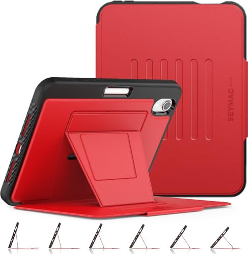 SEYMAC stock Case for iPad Mini 7 (A17 Pro)/ Mini 6 8.3 inch, Shockproof Auto Sleep/Wake Smart Cover with Pen Holder [Multi-angles Stand]& Card Slot for iPad Mini 7th/6th Generation 2024/2021, Red