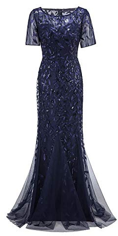 FUPODD Damen Abendkleid Elegant Maxikleid 1920er-Jahre Kleid Mit Pailletten Damenkleid Tüll Partykleid Frauen Kurze Ärmel Kleider Lang Cocktail-Meerjungfrau-Kleid Ballkleid Für Hochzeit Abendkleider