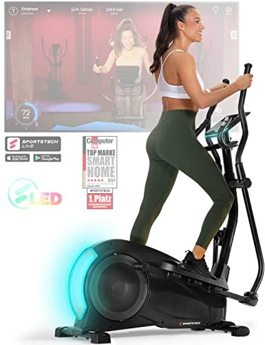 Sportstech CX700 Crosstrainer für Zuhause | Gelenkschonender Ellipsentrainer mit 24 kg Schwungmasse | 24 Widerstandsstufen | Innovative LED Technologie | Bluetooth, App-Steuerung & Pulssensor