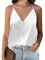 Koerye Canotta da Donna Estivo Camisole in Raso Casual Maglietta Tops Scollo a V Bluse Spalline Sottili Senza Maniche T-Shirt Bianco,L