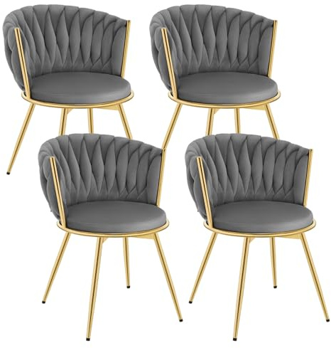WOLTU Esszimmerstühle 4er Set, ergonomisch, 360° drehbar, Dunkelgrau | Küchenstühle mit Metallrahmen, Samtsitz, für Küche Wohnzimmer Balkon