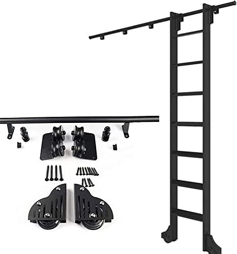 Kit de quincaillerie pour échelle de bibliothèque coulissante de 1 m et 6,1 m avec rails coulissants mobiles pour maison/grenier, porte de grange coulissante, échelle non incluse