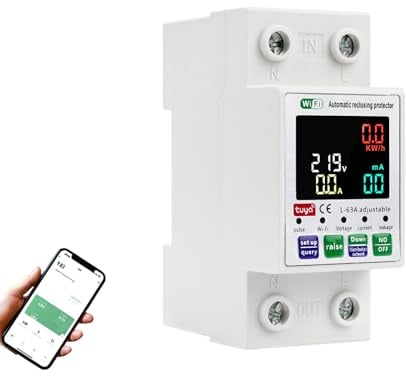 DewinLVD WiFi Stromzähler Smart AC 63A Schutzschalter Wlan Leitungsschutzschalter Zeitschaltuhr Smart Earth Leckage Über Unter Spannungsschutz Strom Energie Monitor Tuya Smart Life APP Fernbedienung