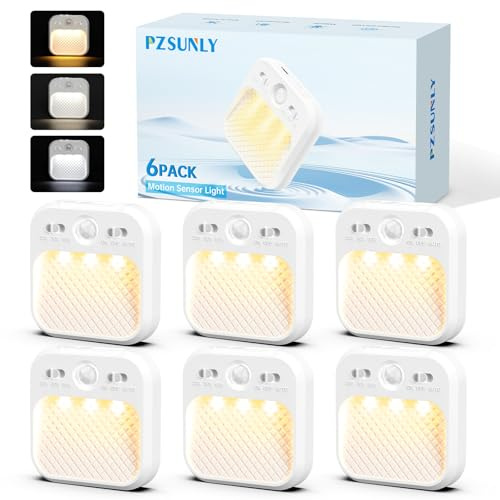 PZSUNLY Luz Nocturna Infantil, 6 Piezas Luz Nocturna Sensor Movimiento con 3 Temperaturas de Color y Diseño Magnético, Luces Led con Sensor Movimiento para Pasillo, Baño, Escaleras