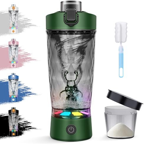 ZAKVOP Shaker Elektrisch, Elektrischer Shaker 650ML, Protein Shaker Elektrisch mit Pulverfach für Potein Pulver und Milchshake, USB Wiederaufladbar, BPA-frei, Grün