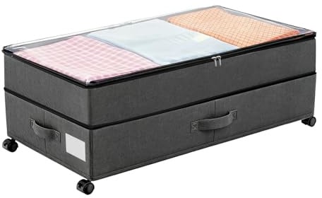 JIANFA XXXL Under Bed Storage on Wheels, 78L Rolling Underbed Drawers with Metal Frame for Seasonal Clothing, Under Bed Storage Box with Lid for Comforter Storage & Home Organization (1)