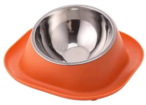 Bol surélevé en Acier Inoxydable inclinée, Antidéversement Chat Orange S | Gamelle de nourriture sans renversement pour chats et petits chiens, 15°Inclinable, Antidérapant et Anti-déversement，Durable