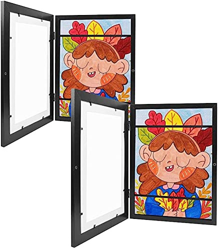 Harewtwy Open Frames for Children's Drawings, Fillable Art Frames for Children, Max A4 Art Frames, Black, Pack of 2
