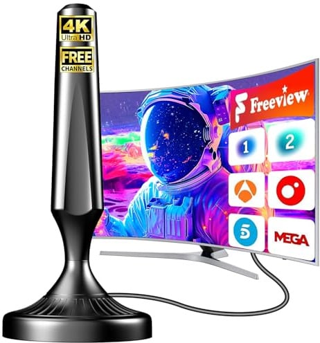 Antena TV Interior Digital 2026 para Smart TV – Recepción 360° con Señal Estable de Largo Alcance, Base Magnética, Cable Coaxial de 5 m, Compatible 4K y 1080P, Antena TDT con Canales Locales Gratis