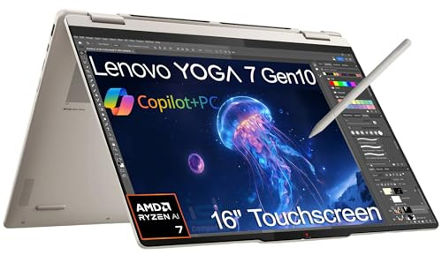 Lenovo Yoga 7 Gen 10 2-in-1 Business Laptop (16 Zoll FHD+ Touchscreen, AMD Ryzen AI 7 350 (> Intel i7-13620H), 16GB DDR5, 1TB SSD, Stift) Copilot+ PC, Fingerabdruck, Hintergrundbeleuchtung, IR Webcam