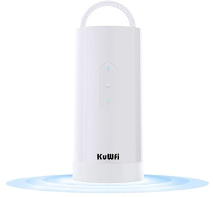 KuWFi 4G+ Cat6 WiFi Router AC1200 Dual Band SIM Slot 10000mAh Battery | 300Mbps + 900Mbps High-Speed Internet, LAN/WAN Ethernet Port, Portable Internet for RV Trips, Camping, Built-in Camping Light