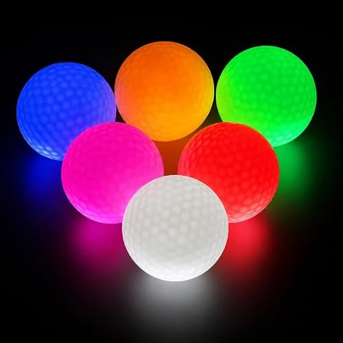 GOEDCH 6 Stück Leuchtende Golfbälle: Selbstleuchtend bei Aufprall LED Golfbälle, Hohe Elastizität Leuchtender Golfball für Nachttraining&Langstreckenschüsse (Rot Gelb Grün Blau Weiß Pink)