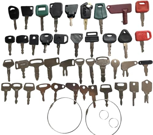 Set de 42 Clés pour Engins de Chantier, Clés d'Allumage pour Pelleteuses, Cat, Komatsu, Kubota, Hitachi, Takeuchi, Volvo, Bobcat, John Deere, Toyota, JLG, Genie