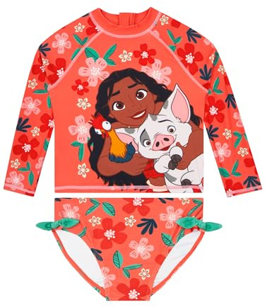 Disney Moana Badeanzug Mädchen, Bezaubernder Schwimmanzug Mädchen, Schwimmanzug Kinder 2-Teilig Mit Langarm Und Bögen