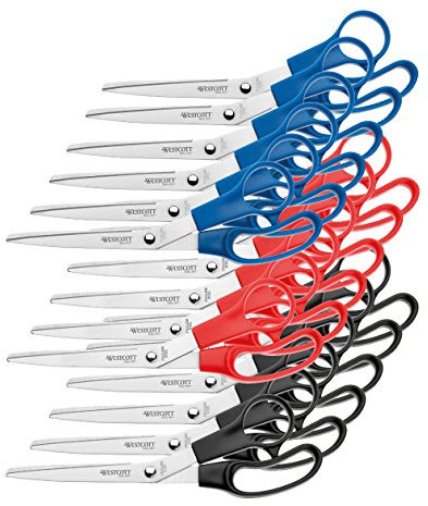 Westcott E-31030 00-I Scheren-Set Büro schwarzer, blauer und roter Kunststoffgriff, 18 Stück, 21 cm,