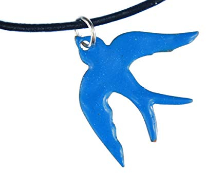 Miniblings Emaille Schwalbe Kette Halskette Schwalbenkette Vogel Lederband blau - Handmade Modeschmuck - Lederkette Jungen