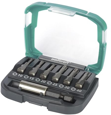 wolfcraft Bit-Box FIX-GRIP, TORX® (T 10-40), 7-tlg. - 2965000-6 Solid-Bits FIX-GRIP für hohe Drehmomente, in verschiedenen Größen, inkl. Bithalter