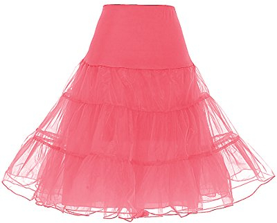 DRESSTELLS Petticoat Unterrock Damen Reifrock Dirndl Petticoats 1950er Rockabilly Kleider Pettycode Unterrock Kurz Tüllrock Meerjungfrau Kostüm Coral S