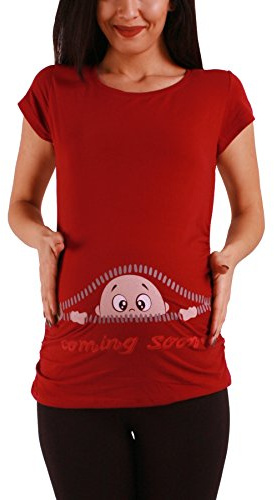 M.M.C. Umstandsshirt Kurzarm Damen mit Coming-Soon-Motiv – Umstandsmode T-Shirt für die Schwangerschaft, mitwachsende Raffung, 95% Baumwolle, S bis XL