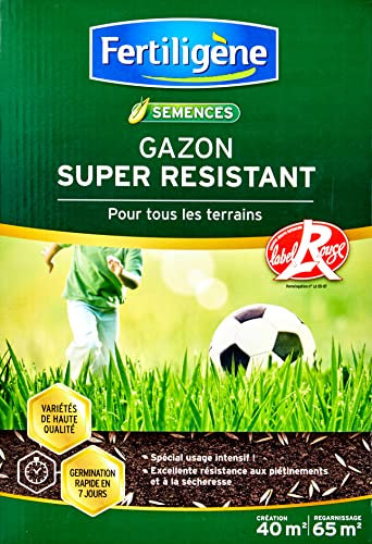 FERTILIGENE RESI40 - Semences Gazon Super Résistant Tous Terrains 1 kg - Premières pousses en 1 semaine - Pour usage intensif certifié Label Rouge - Excellente résistance aux piétinements - Pour 40 m²