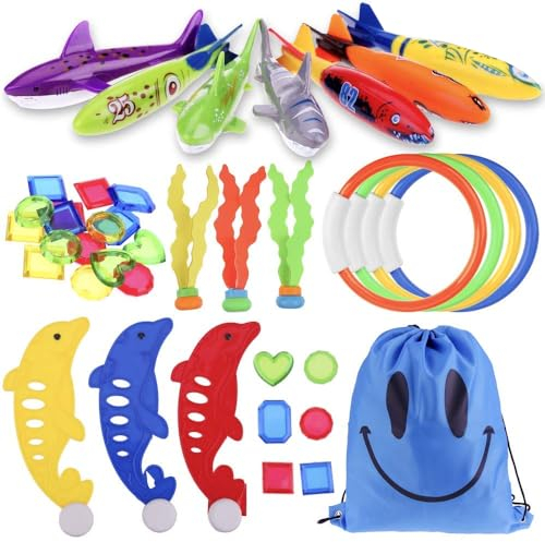 faburo 34pz Piscina Subacquea Immersioni Giocattolo Anelli Torpedo Banditi Galleggianti Streamers Immersioni Gemme Set Nuoto Giochi d'affondamento Addestramento Regalo per Bambini