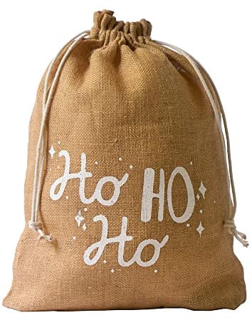 | 3 Jutebeutel, Jutesäckchen mit Baumwollkordel und „Ho Ho Ho“- Schriftzug, Weihnachten, Weihnachts-Dekoration, Geschenkverpackung, Topfschutz, Geschenkidee, Aufbewahrung, Jute (40x30 cm)