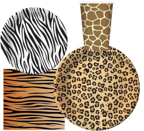 Serves 30 Guest Jungle Safari Zoo Animal Print Birthday Party Supplies Pack 9 Dinner Plates 7 Dessert Plates 12 oz Cups Napkins Zoo Animal Print Jungle Safari Themed