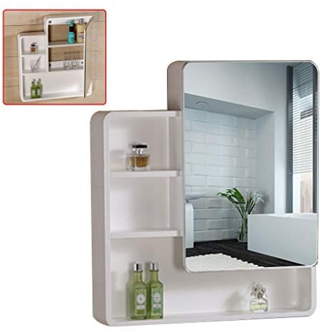 Wandspiegelschrank Wandschrank Mit Runden Ecken Massivholz-Badezimmerspiegelschrank Toilettenschrank (Color : Weiß, Size : 70 * 14 * 80cm)