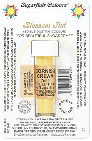 Sugarflair Blossom Tint Cornish Cream Food Colouring and Dusting Powder, Matt Finish, Brush On or Mix with Rejuvenator Spirit to Create a One of A Kind Cake - 7ml