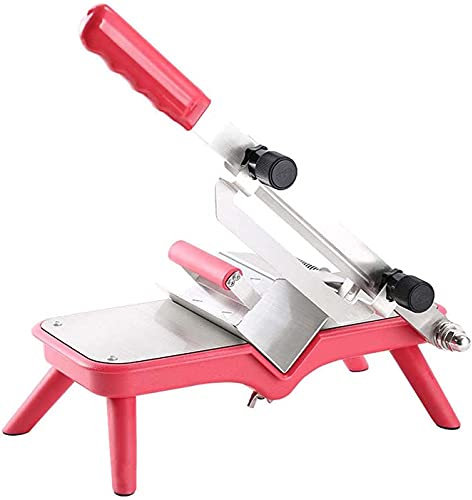 MNSSRN Edelstahl manueller Fleischschneider, Fleisch Slicer Kleiner Haushalt Multifunktionaler Slicer, geeignet für Gefrorene Fleisch und Gemüse, einstellbare Dicke,Rosa