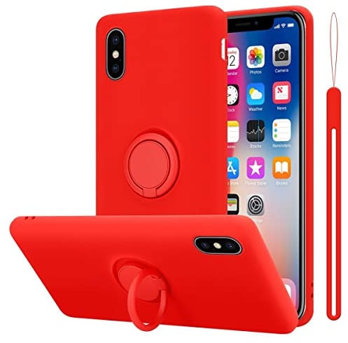 Cadorabo Hülle kompatibel mit Apple iPhone X/XS Schutzhülle TPU Silikon Case Liquid Design mit Ring Slim Kratzfest Liquidsilikon Microfaser mit Rundumschutz Case Hülle für iPhone X/XS in Rot