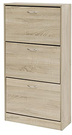 Baroni Home - Zapatero de Entrada Compacto de Madera melamínica. Zapatero con cajones a Doble Profundidad y 3 Puertas abatibles, Guarda hasta 18 Pares de Zapatos. Medidas 24x63x120 cm