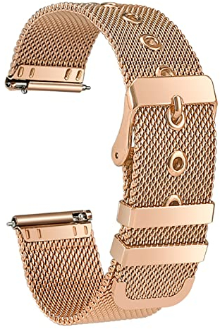 Aliwisdom Universel bracelet montre connectée 18mm 20mm 22mm watch strap, Smartwatch bracelet universelle Métal Acier inoxydable Maille Bracelets de rechange de à libération Rapide (22 mm, Or Rose)