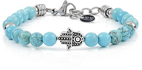 10:10 Handarmband von Fatima mit 6 mm Natursteinen, sehr strapazierfähig, hergestellt in Italien, Edelstahl Stein, Türkis