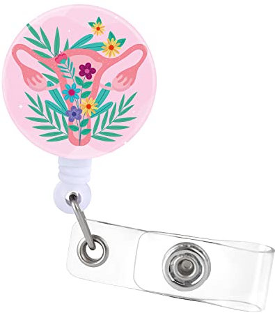 Pinke Uterus Floral Ovaries Cervix Ausweishalter, einziehbarer OB Krankenschwester-Ausweis-Clip für Krankenschwestern, Namensschild, Karte, niedlich, lustig, cool, Krokodilklemme, Geschenk ZJK148