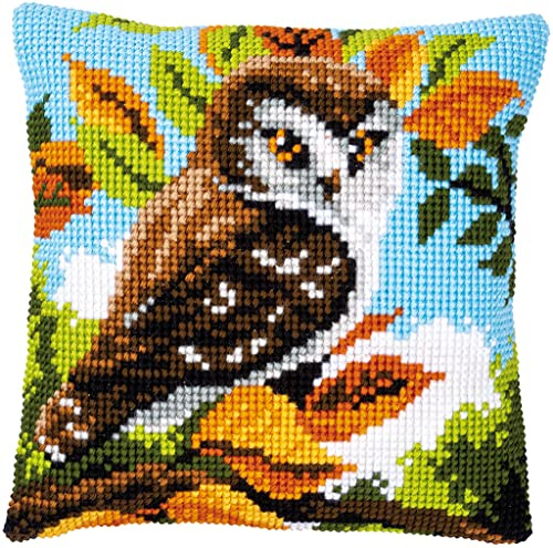 Vervaco Cross Stitch Kit Cushion Complete Set Owl Decoration Manual Embroidery Kit Adult Art Creative Gift DIY Cross Stitch Embroidery ca. 40 x 40 cm