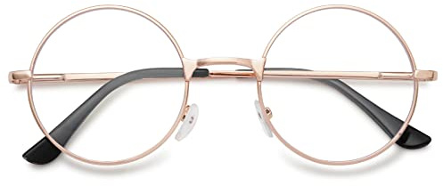 MAGIMODAC Rund Blaulichtfilter Lesebrillen Herren Damen Metall Anti Blaues Licht Lesebrille Flexible Retro Computer-Lesebrille Anti-Müdigkeit Golden +2.00