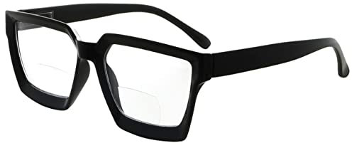 Eyekepper Bifokal-Lesebrille Damen – Stylische Bifokal-Lesebrille, klare Linse, übergroßer Rahmen -Schwarz +1.50