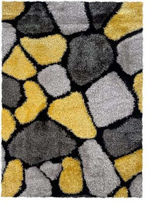 Home Republic Pebble Stepping 3D Stones Textured Carpet Yoga Fluffy Rug with Anti-Skid Backing Bedroom Living Dining Room (Ochre, 120 x 170cms)