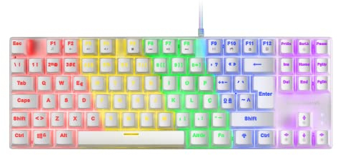 Mars Gaming MK80, Teclado Gaming Mecánico TKL Compacto con Switch Azul, Iluminación Rainbow RGB, Teclas Doble Inyección, Modo Juego y Anti-Ghosting, Multiplataforma, Idioma Portugués, Blanco