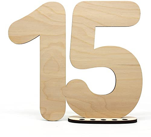Gästebuch Holz Schild Zahl 15 - Geschenkidee, Glückwunschkarte zum beschriften, als Geschenk mit Ständer für Geldgeschenke - Deko Geschenk zum 15. Geburtstag, 15 Jahre Jubiläum oder Hochzeit